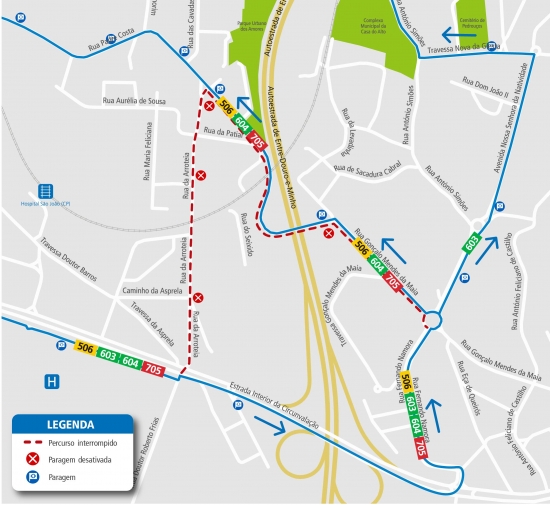 LINES 506 - 603 - 604 - 705 - PROVISIONAL CHANGE OF ROUTE - WORKS - R. DA ARROTEIA - PORTO