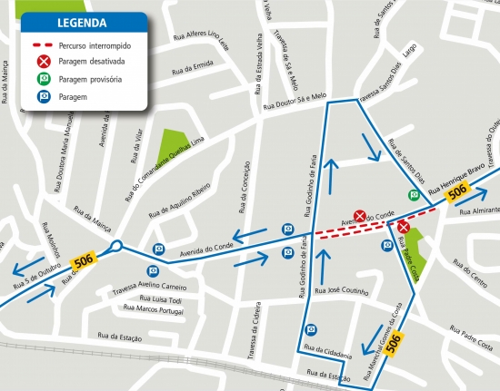 LINE 506 - CHANGE OF ROUTE - WORKS - AV. DO CONDE - S. MAMEDE DE INFESTA - MATOSINHOS