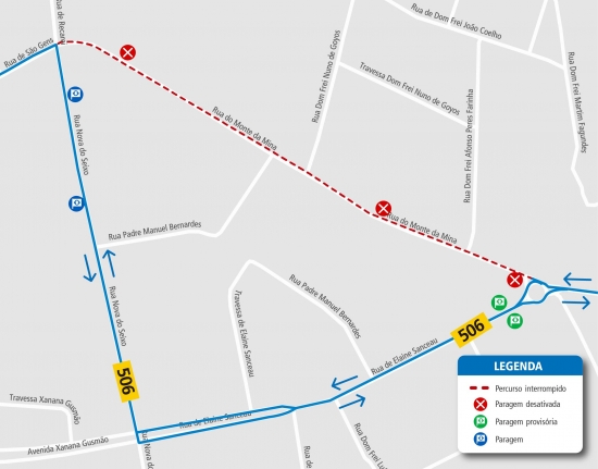 LINHA 506 - ALTERAÇÃO DE PERCURSO – OBRAS - R. MONTE DE MINA - MATOSINHOS