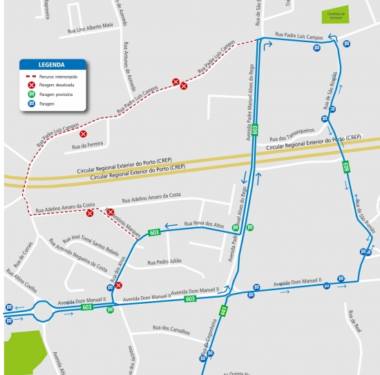 LINHA 603 - ALTERAÇÃO DE PERCURSO - OBRAS - R. PADRE LUÍS CAMPOS - MAIA