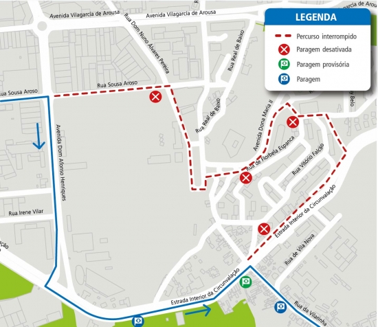 LINHA 501 - ALTERAÇÃO DE PERCURSO – OBRAS - RUA BERNARDO SANTARENO - MATOSINHOS