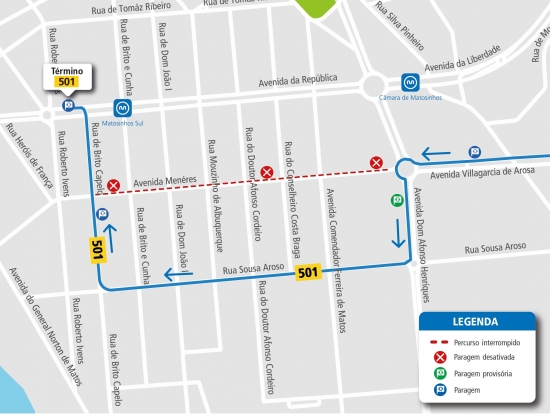 LINE 501 - CHANGE OF ROUTE - WORKS -AV. MENÉRES - MATOSINHOS