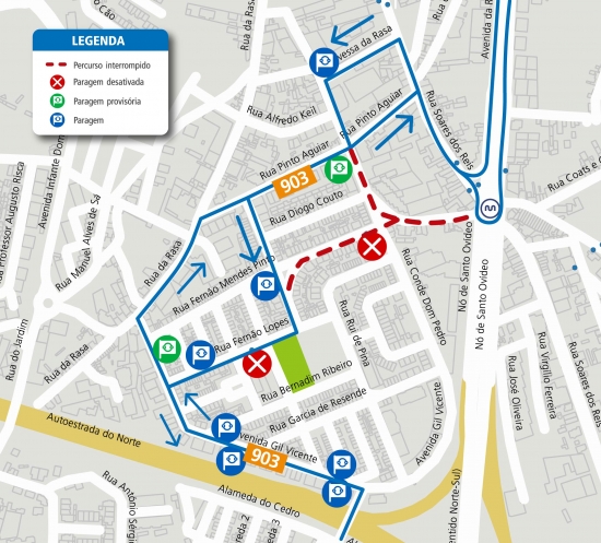 LINHA 903 - ALTERAÇÃO DE PERCURSO - OBRAS - RUA PINTO DE AGUIAR - V. N. DE GAIA