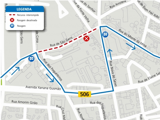 LINHA 506 - ALTERAÇÃO DE PERCURSO - OBRAS - RUA DE SÃO GENS - MATOSINHOS