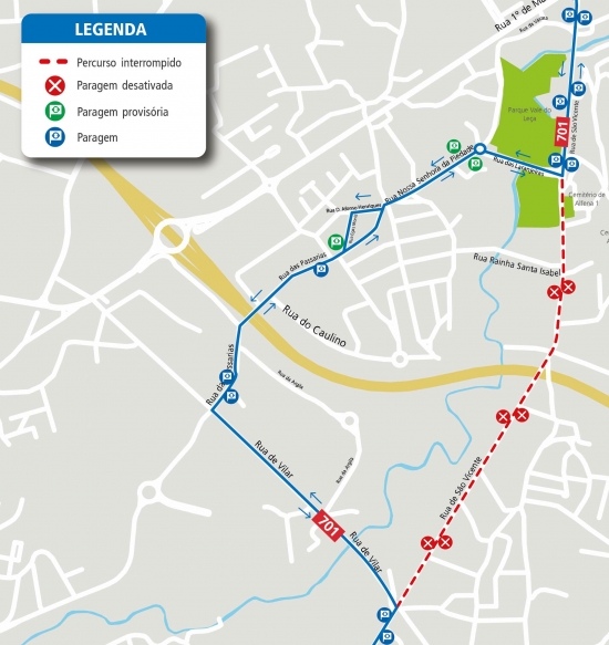 LINE 701 - CHANGE OF ROUTE - WORKS - R. de SÃO VICENTE - ALFENA - VALONGO