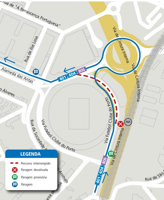 LINES 401 - 404 - 806 - CHANGE OF ROUTE - WORKS - VIA FUTEBOL CLUBE DO PORTO