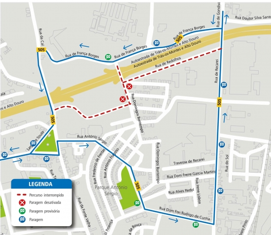 LINHA 505 - ALTERAÇÃO DE PERCURSO - OBRAS - R. PARQUE DA VILA - CUSTÓIAS - MATOSINHOS