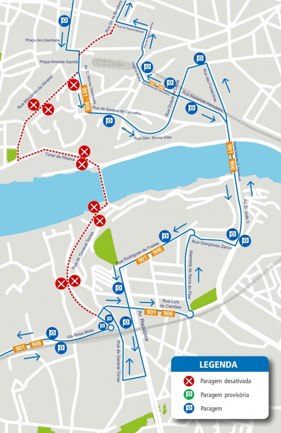 LINE 900 - 901 - 906 - CHANGE OF ROUTE - WORKS - RUA GENERAL TORRES - V. NOVA DE GAIA