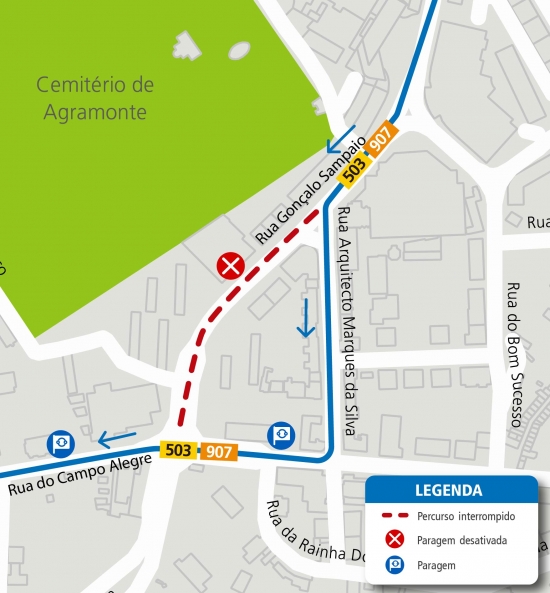 LINE 503 - 907 - CHANGE OF ROUTE - WORKS - RUA DE GONÇALO SAMPAIO - PORTO