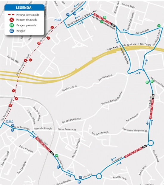 LINES 701 - 702 - 703 - 704 - 5M - PROVISIONAL CHANGE OF ROUTE - WORKS - ÁGUAS SANTAS - MAIA