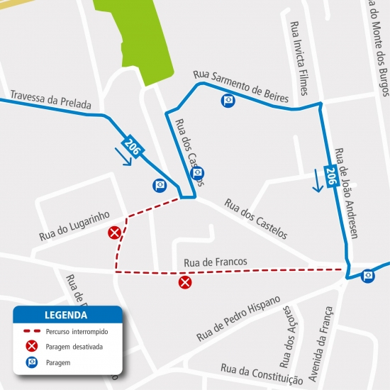 LINE 206 - CHANGE OF ROUTE - WORKS - RUA DE FRANCOS - PORTO