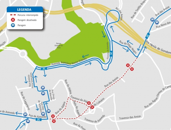 LINHA ZC - ALTERAÇÃO  DE PERCURSO – OBRAS - RUA DAS AREIAS - PORTO