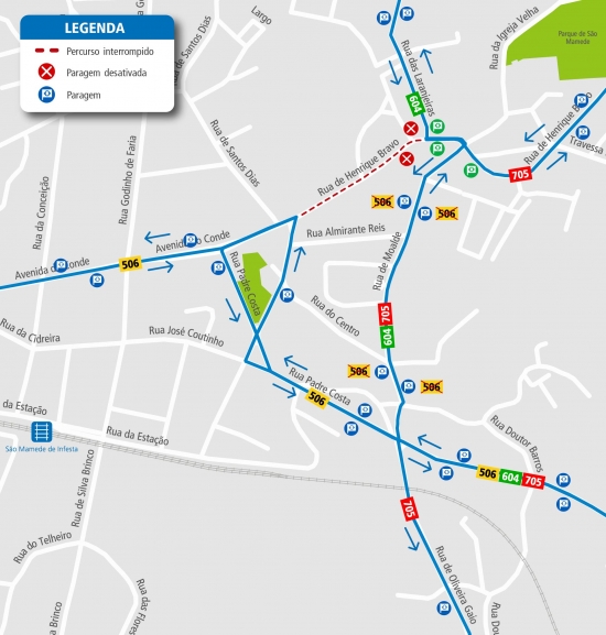 LINHAS 506 – 604 – 705 - ALTERAÇÃO DE PERCURSO – OBRAS - RUA DE HENRIQUE BRAVO - SÃO MAMEDE DE INFESTA - MATOSINHOS