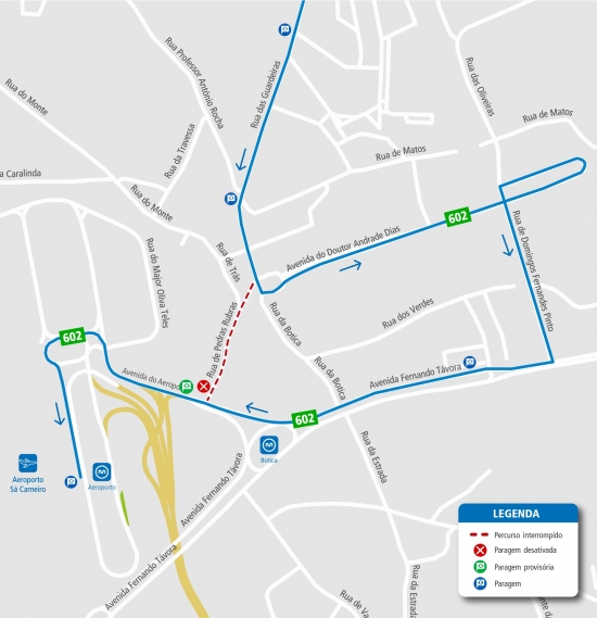 LINES 602 - CHANGE OF ROUTE - WORKS - RUA DE PEDRAS RUBRAS - MAIA